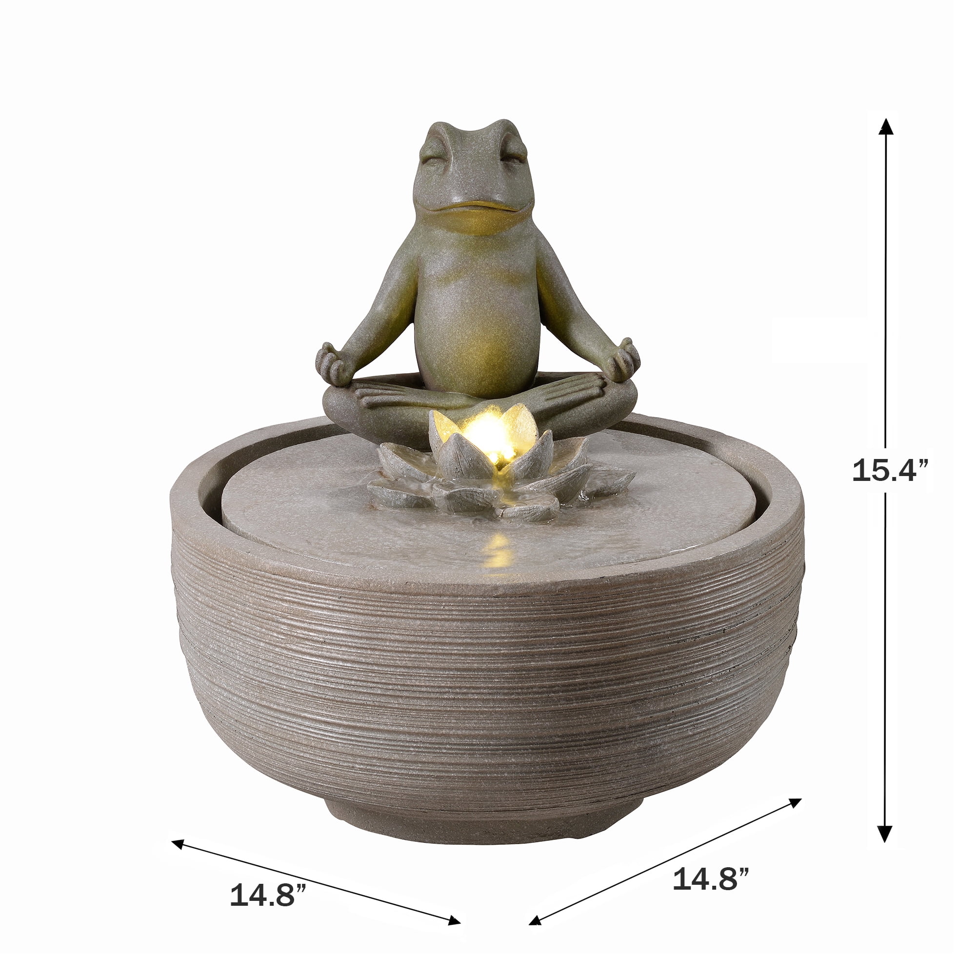 15" H Meditating Frog Water Fountain W/LEDs