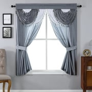 Regal Home Collections Amore Curtains 5-Piece Window Curtain Set - 54-Inch W x 63-Inch L Panels with Attached Valance and 2 Tiebacks - Bedroom Curtains and Living Room Curtains (Silver)