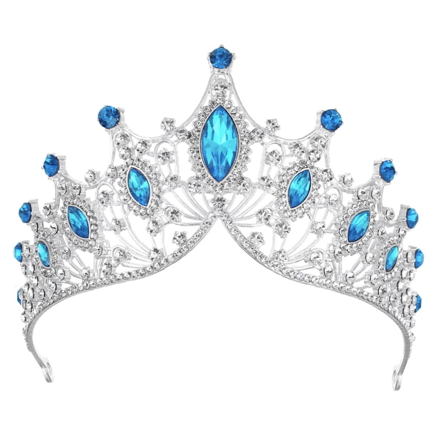 Mujeres Faux Crystal Queen Crowns Tiara, Princess Rhinestone Headband, Bride Wedding Birthday Party Cosplay Accesorios para el cabello, Silver Tone Dark Blue