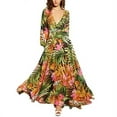 thumbnail image 1 of Boho Maxi Robe à Manches Longues V-Cou Floral en Vrac Tunique Kaftan Robes Femmes Plage Vacances Robe Longueur Robes d'Été Grande Taille, 1 of 5