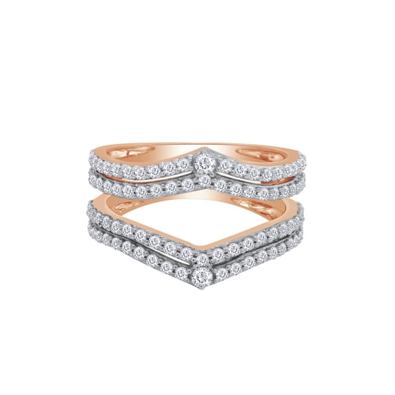 Round Shape White Cubic Zirconia Chevron Two Row Enhancer Guard 10k Rose Gold Ring Size - 8.5