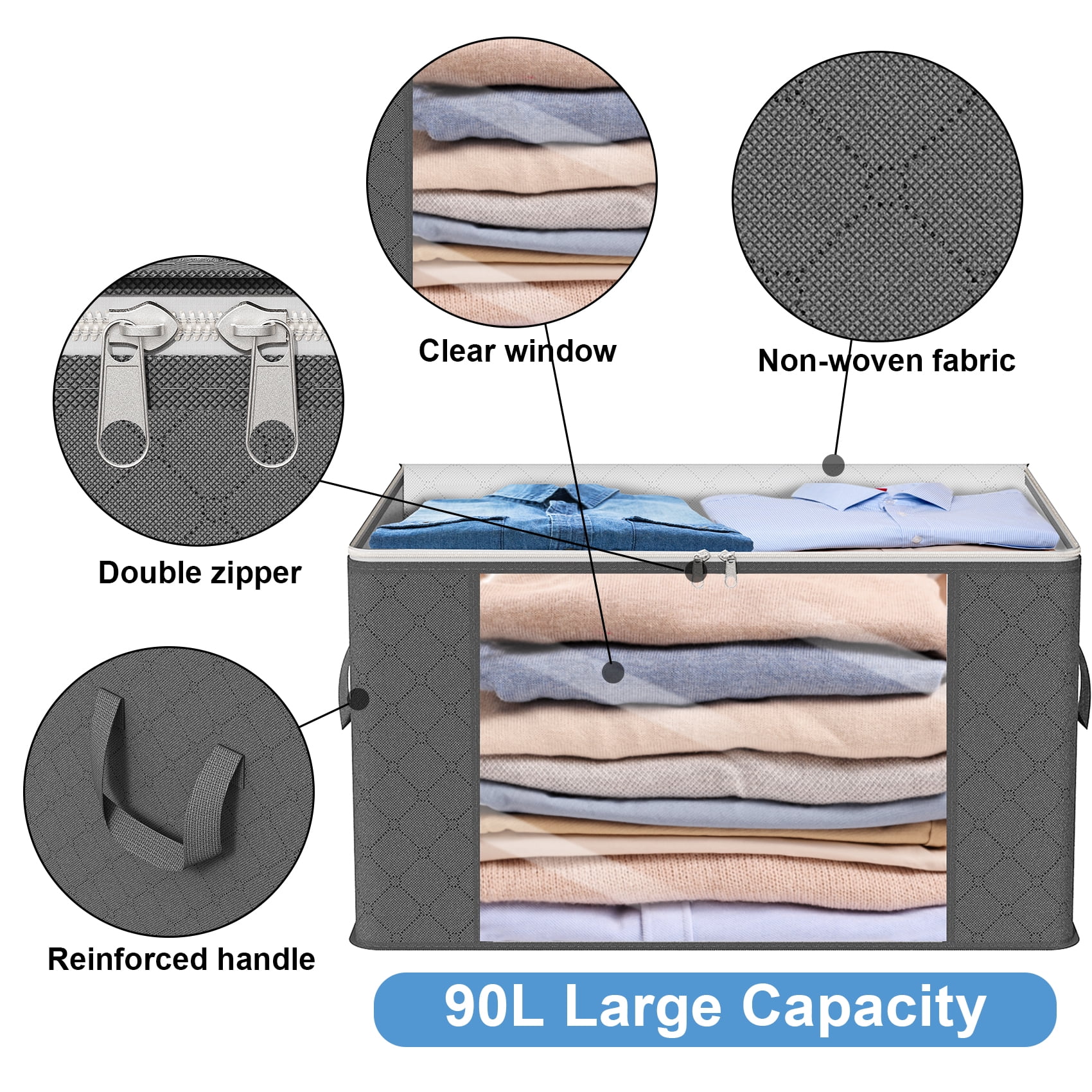 Scidweet 6PCS Closet Organizers and Sturdy Storage Bags with Clear Window 90L Large Capacity Clothing Comforters Room Storage Bags for Clothes, Blankets, Bedroom