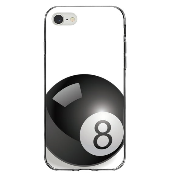 DistinctInk Clear Shockproof Hybrid Case for iPhone 7 8 SE (2020 Model) 4.7" Screen TPU Bumper Acrylic Back Tempered Glass Screen Protector - Black Eight Ball 8