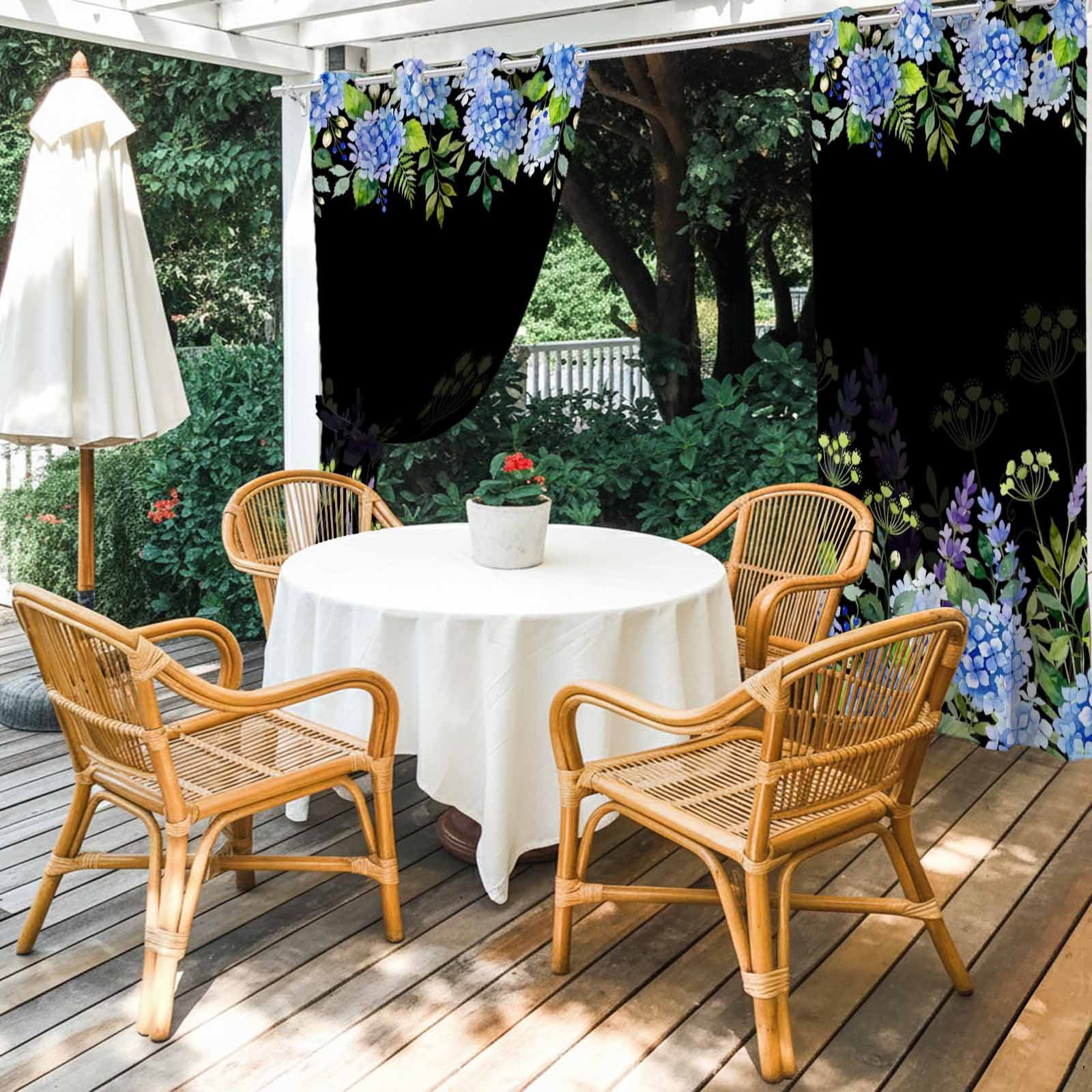 Blue Hydrangea Floral Outdoor Curtains for Patio, Wildflower Garden Botanical Sunshade Privacy Drapes Grommet Waterproof Outside Curtains for Porch/Cabana/Balcony 54"x 108", 1 Panel