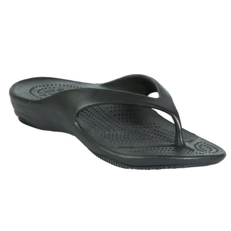 tan and black flip flops