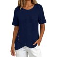 thumbnail image 2 of TGSLY Women's Ribbed Knit Tops Lightweight Soft Crew Neck Short Sleeve Shirts Dressy Casual Solid Color Asymmetric Wrap Hem Tunic Blouses M, 2 of 10