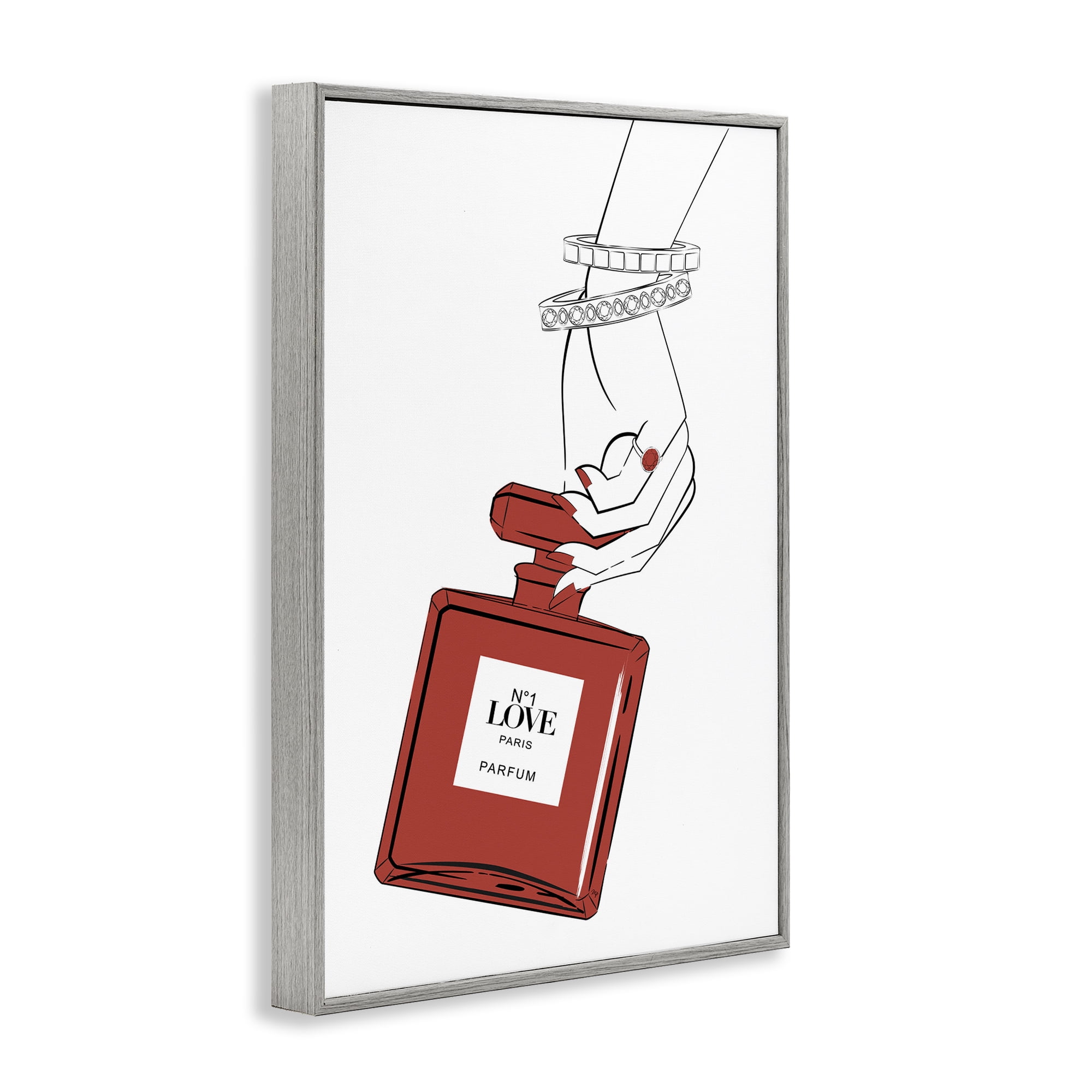 Stupell Industries Red Perfume In Hand Gray Framed Giclee Art, design by Martina Pavlova