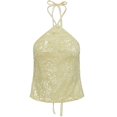 thumbnail image 7 of Women Y2k Sequin Floral Tank Top Sparkle Pearl Embellished Cami Top Sleeveless Rhinestone Crop Top Yellow S, 7 of 7