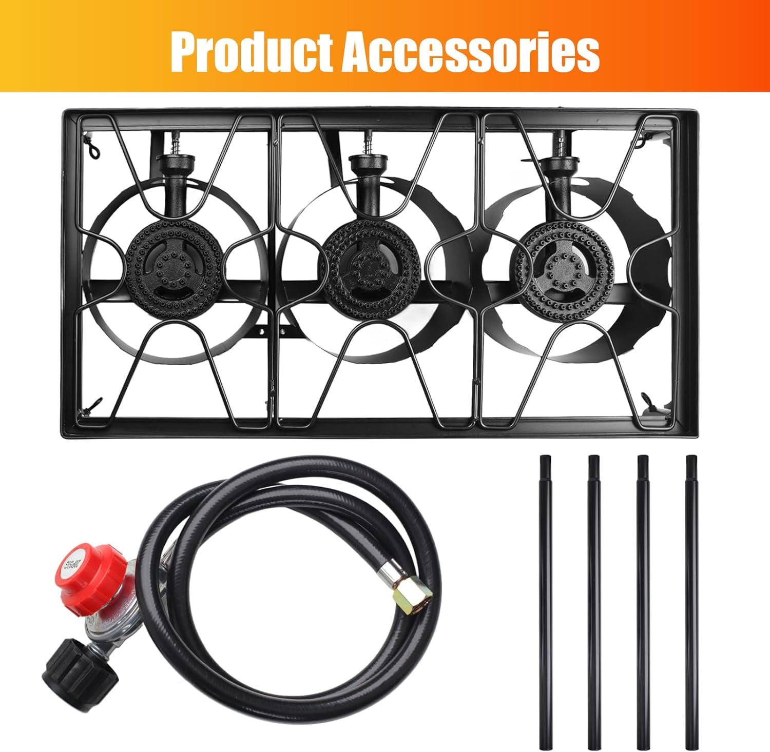 225,000-BTU High-Pressure Outdoor Propane Gas Stove, 3-Burner Camp Cooker with Detachable Legs for Camping, Patio, Tailgating & Backyard Cooking