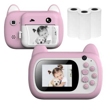 A7 Kids Camera 1080P Digital Instant Camera Photo Printer with 24Mp Dual Cameras 2.4 inch Display Screen 3 Rolls of Print Paper 16G TF Card for Children