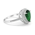thumbnail image 2 of Halo Pear Teardrop Bridal Ring Round Green Emerald CZ 925 Sterling Silver Size 10, 2 of 4