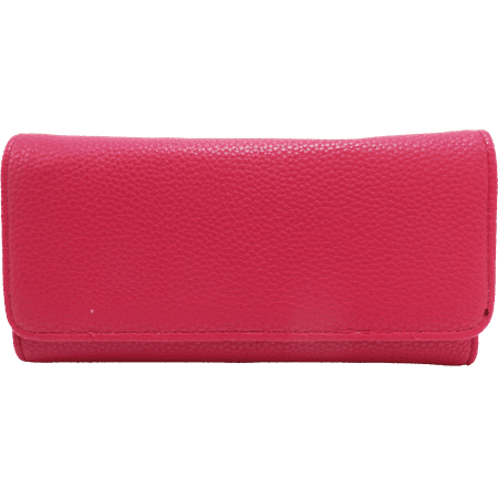 Women Faux Vegan Leather File Master Fat Wallet Flap RFID Ladies w731t Hot Pink