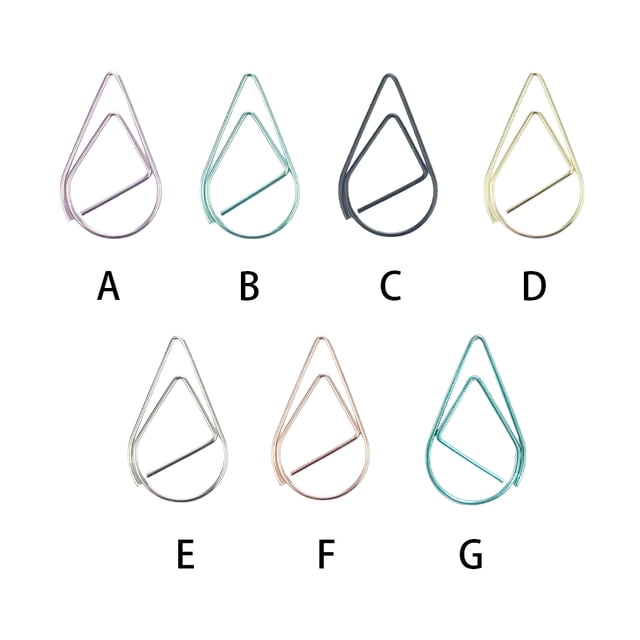 stanreset 30 Pieces Paper Clip Cute Water Drop Shape Simple Style Solid Color Office School Note Book Photo Clamp Bookmark Blue Green