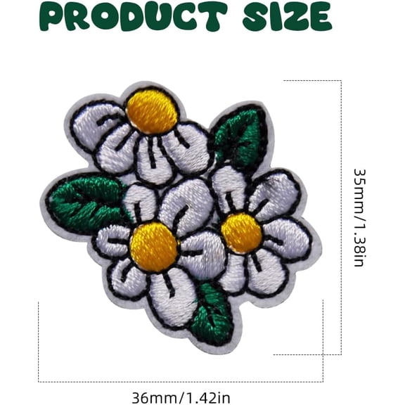 20Pcs Flower Iron on Patches Cute Daisy Flower Applique Patch Sew On Embroidered Repair Badge Applique Iron on Patches for Sewing Making Bags Jackets Jeans Clothes Dress DIY Patches Supply