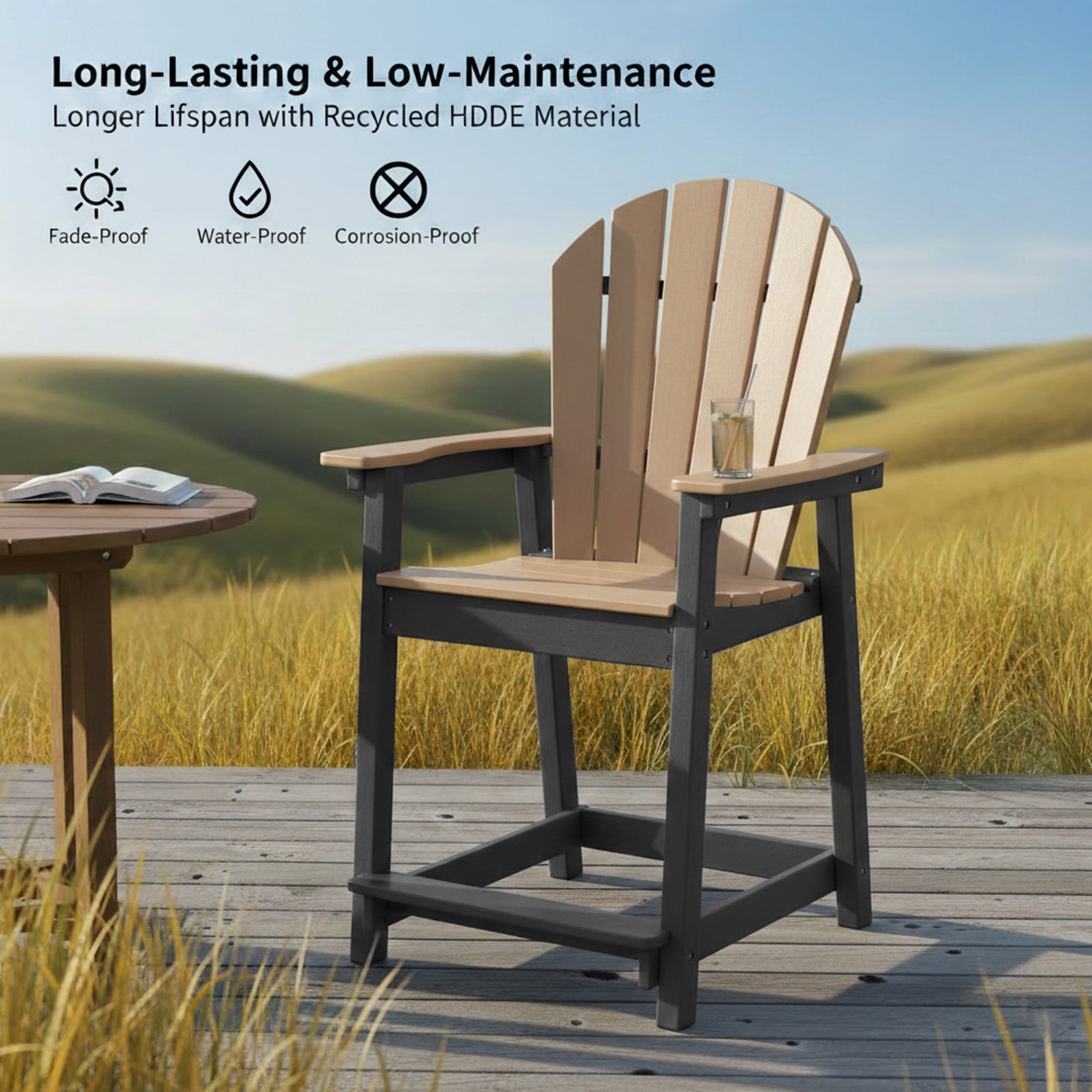 OTSUN Tall Modern Adirondack Chair, All Weather HDPE Bar Height Adirondack Stools Widened Durable Design for Porch Patio Yard Lawn Fire Pit Bistro Basement Indoors & Outdoors