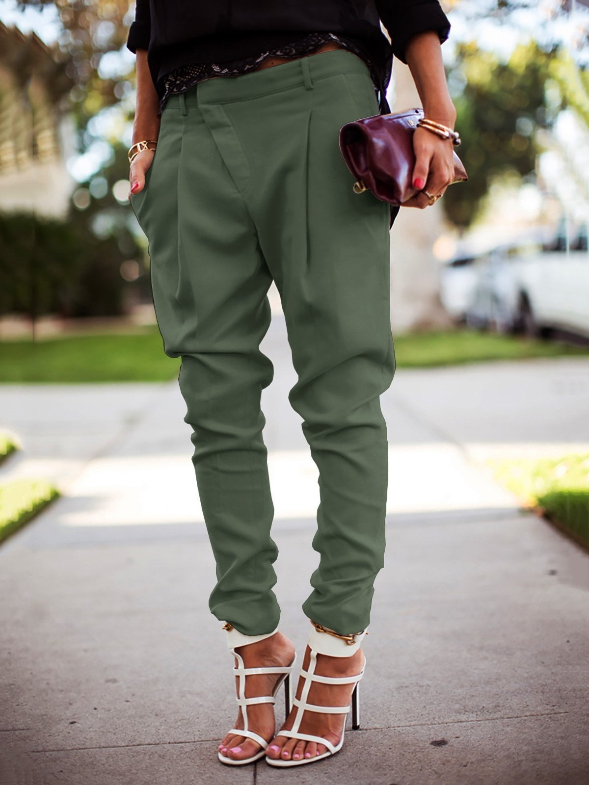 SySea - Women Solid Color Harem Pants Casual Slim Fit Trousers ...