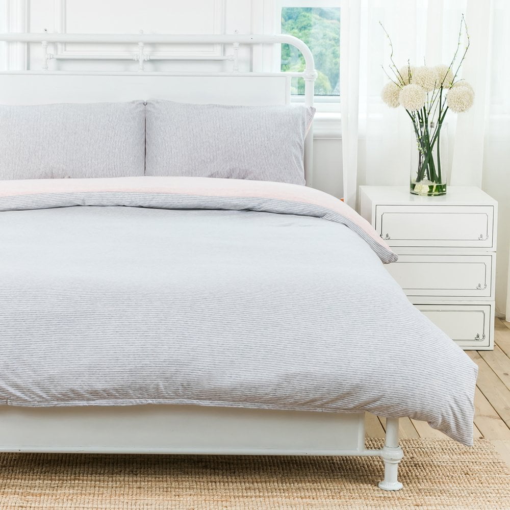Pure Era Duvet Cover Set Ultra Soft Heather Jersey Knit Cotton Pure Era Duvet Cover Set Ultra Soft Heather Jersey Knit Cotton Home Beddings Pinstripes Grey Pink Queen Size 1 Comforter And 2 Pillow Shams