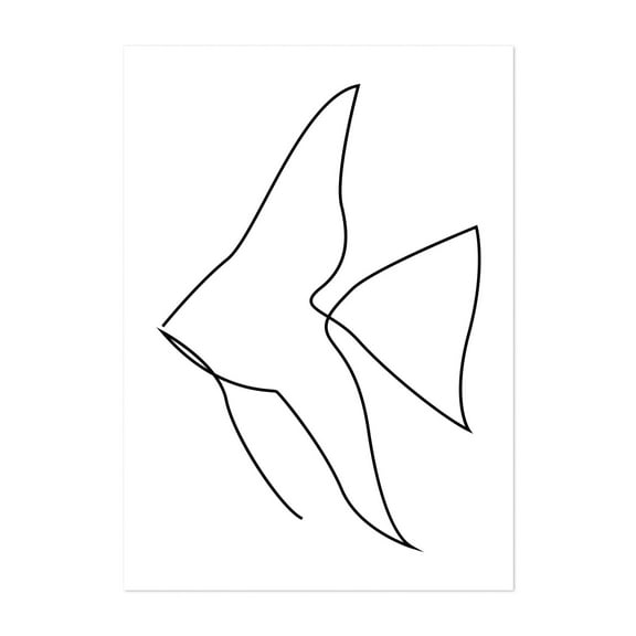 one line fish - aquatic pal - Line Drawing Line Art Minimalist Black and White Abstract Geometric Modern Art Sketch Unframed Wall Art Print 4 x 6 inches