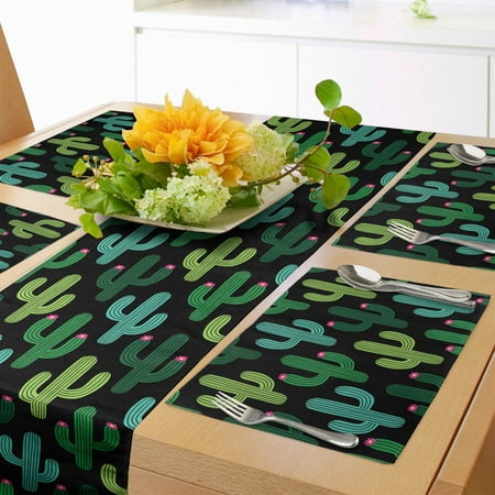 

Cactus Table Runner & Placemats Rhythmic Cacti Plants Elements of Warm Climate in Vivid Tones Print Set for Dining Table Placemat 4 pcs + Runner 16 x90 Charcoal Grey Multicolor by Ambesonne