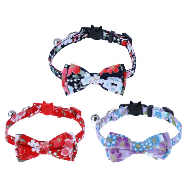 KAKOWELY Collar para mascotas de 3 piezas con cascabeles y pajaritas, correa ajustable para el cuello del gato