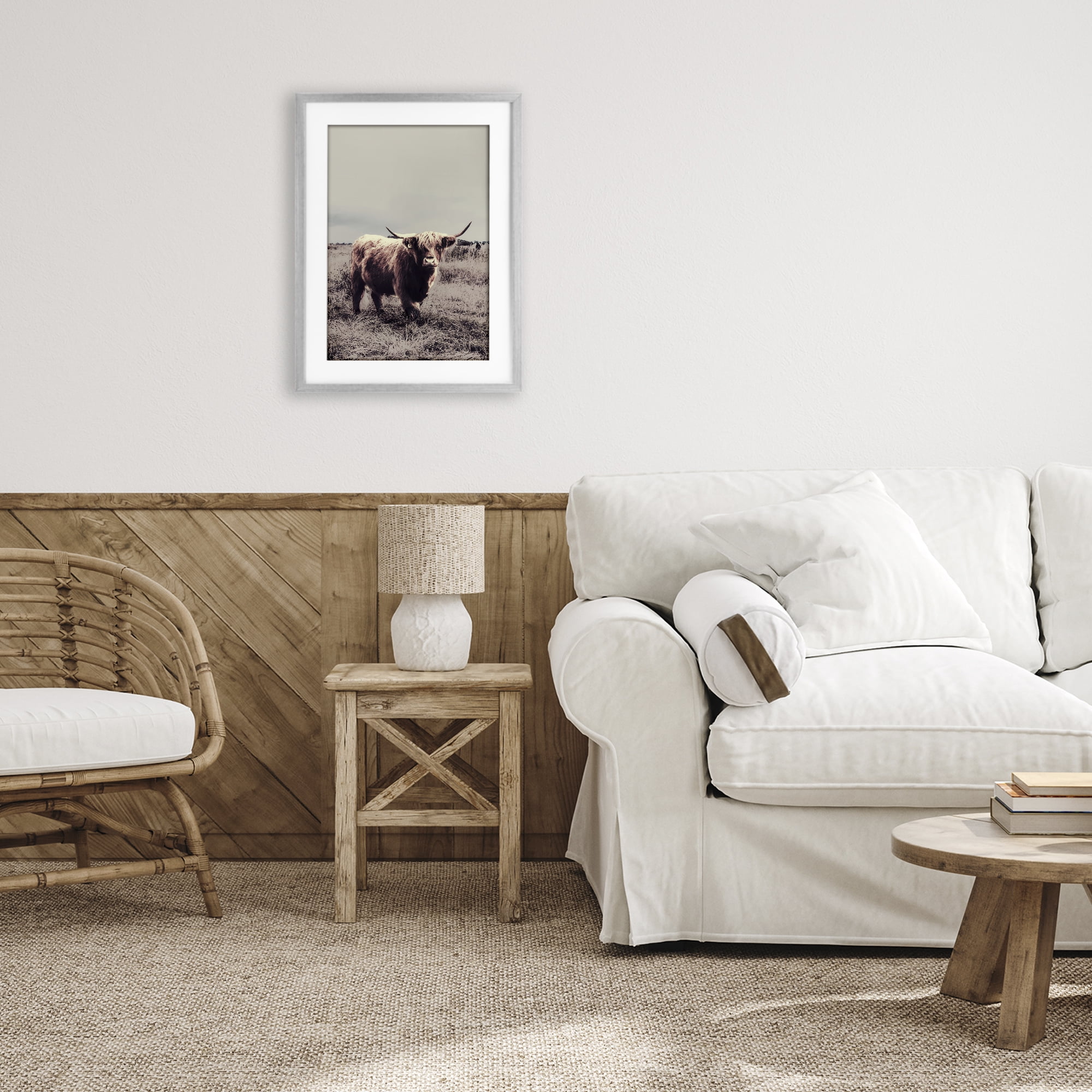 Stupell Industries Horned Cattle in Pasture Gray Framed Print Under Glass, design by SD Graphics Studio