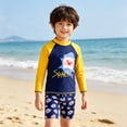 thumbnail image 2 of Byoo Toddler Boy Swimwear Two Piece UPF 50 Shark Print Sun Protection Rash Guard Swimsuit,Yellow, 2 of 4