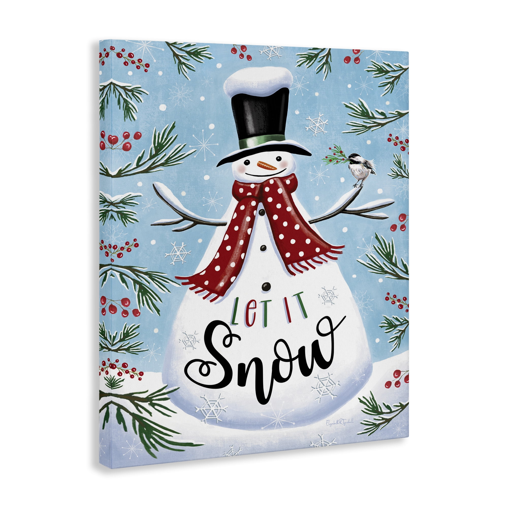 Stupell Industries Let It Snow Phrase Holiday Painting Gallery Wrapped Canvas Art Print Wall Art, 16 x 20