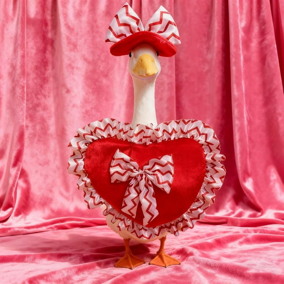 Valentine's Day Porch Goose Outfit 23 Inch Goose Costume Red Heart Goose Statues Clothes Valentines Day Decorations for Porch Lawn Yard Garden Outdoor Decor (Red Heart)