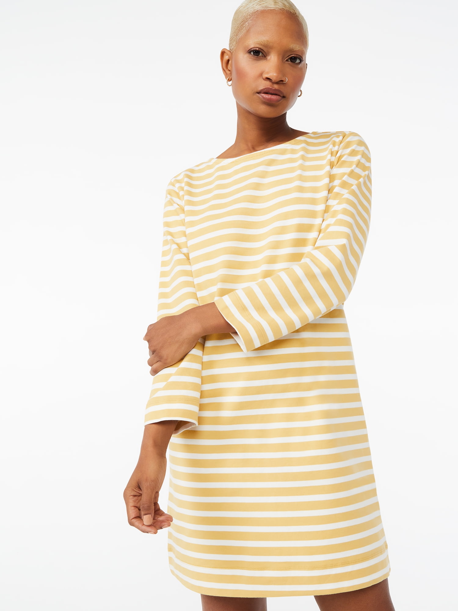Boatneck Mini Dress with Long Sleeves 
