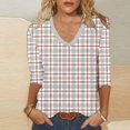 thumbnail image 3 of JTZGDY Spring V Neck Tops for Women Cute 3/4 Length Sleeve Floral/Striped/Color Block Print Tunic Blouse Loose Oversized Dressy Casual Graphic Tees Tshirt Gray#01 XXXL, 3 of 6
