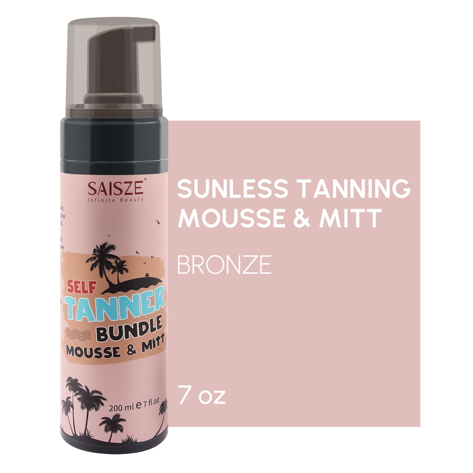 SAISZE Self Tanner Mousse with Mitt, Sunless Tanning Tanners Foam Natural Tan, Lightweight Instant Self-Tanner Face Body Bronzer Bronzing for Women Men with Skin Moisturizer, Long Lasting, Streak-Free