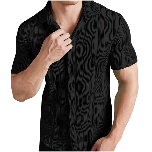 Posijego Men's Button down Shirts Casual Textured Short Sleeve Shirt Collared Lightweight Beach Tops for Men