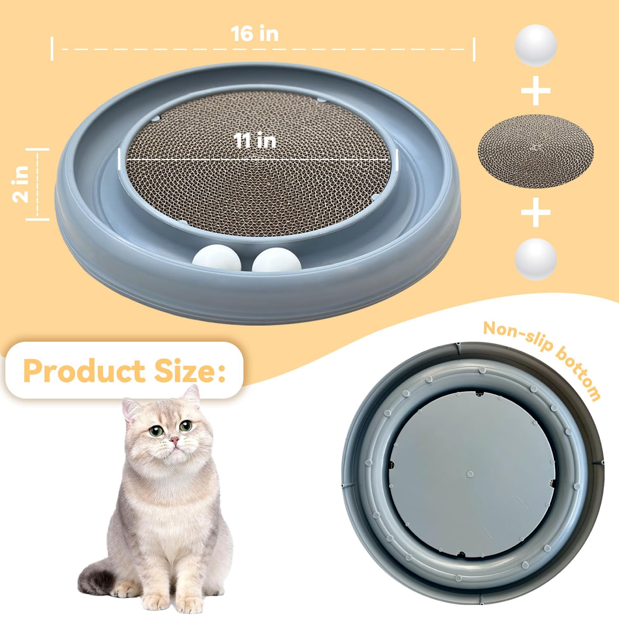 Interactive Cat Ball Track Toy with Scratching Board, Exercise Set for Indoor Cats and Kittens, Mental and Physical Stimulation, Includes Spare Ball, Grey