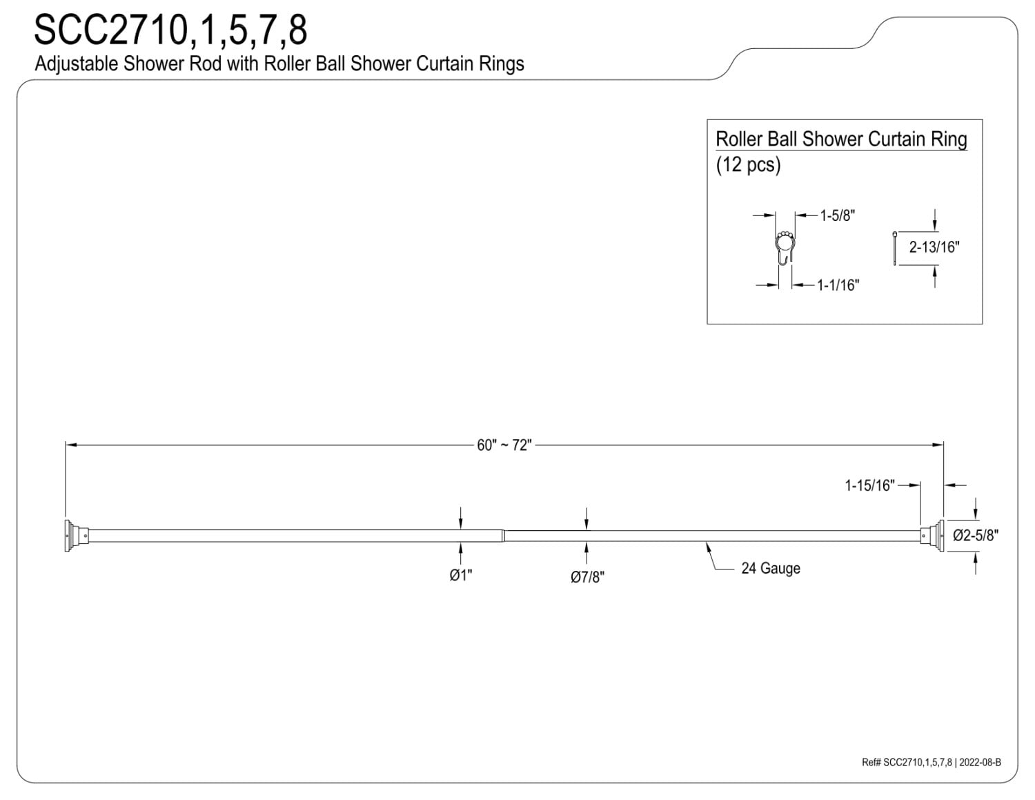 Kingston Brass Adjustable Shower Rod and Ring Set, Brushed Nickel Finish