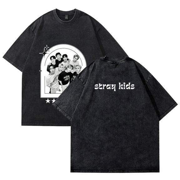 Stray Kids Merch Cotton Vintage Wash Tee Shirt Crewneck Short Sleeved Graphic t Shirts Style6