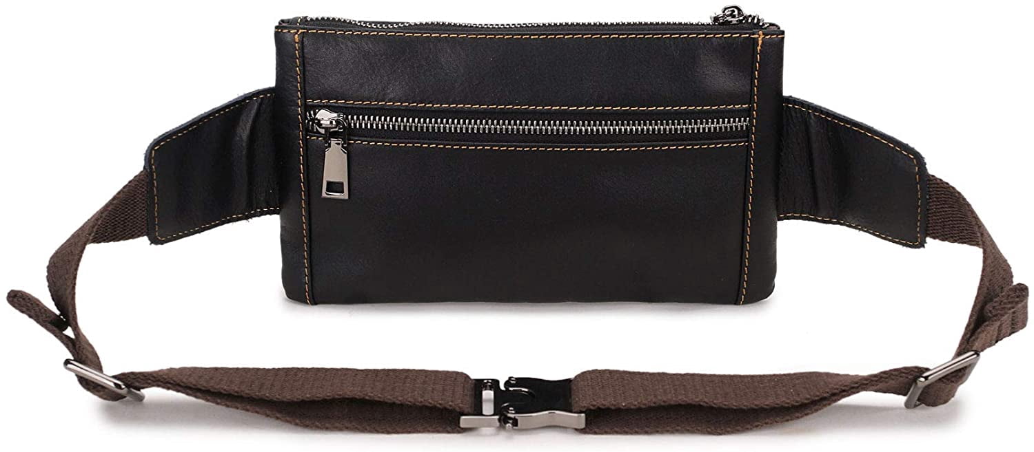 Loyofun Unisex Brown Genuine Leather Waist Bag Messenger Fanny Pack Bum Bag For Men Women Travel Sports Running Hiking