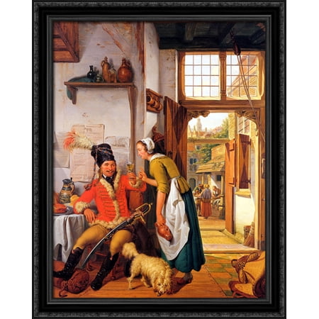 UPC 607083000066 product image for Interior with soldier and maid 28x34 Large Black Ornate Wood Framed Canvas Art b | upcitemdb.com