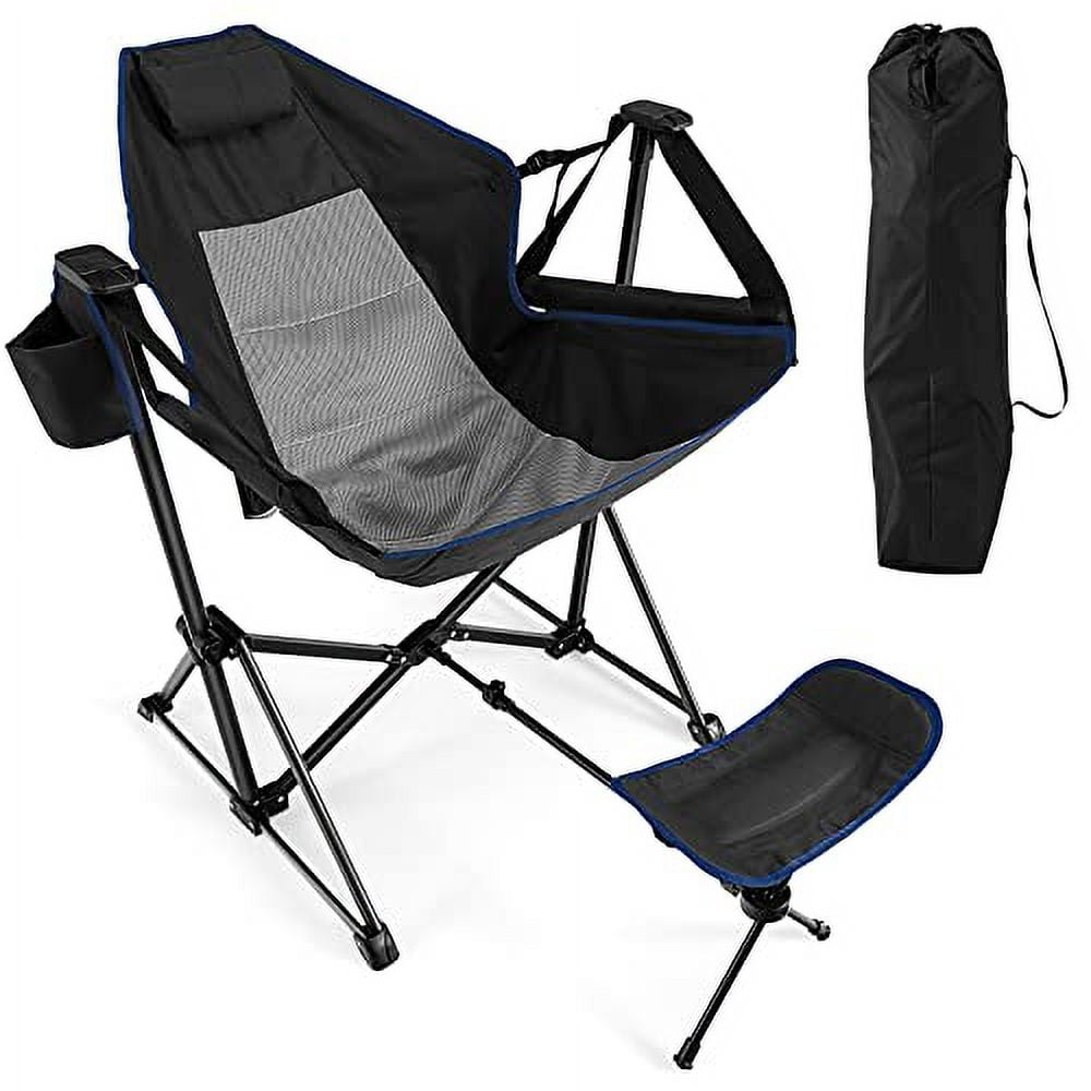DORTALA Swinging Hammock Chairs for Camping, Rocking Camp Chair w/Retractable Footrest, Folding Camping Chair for Adults, Great for Camping, Fishing, Picnic, Carrying Bag Included, Pack of 1, Black
