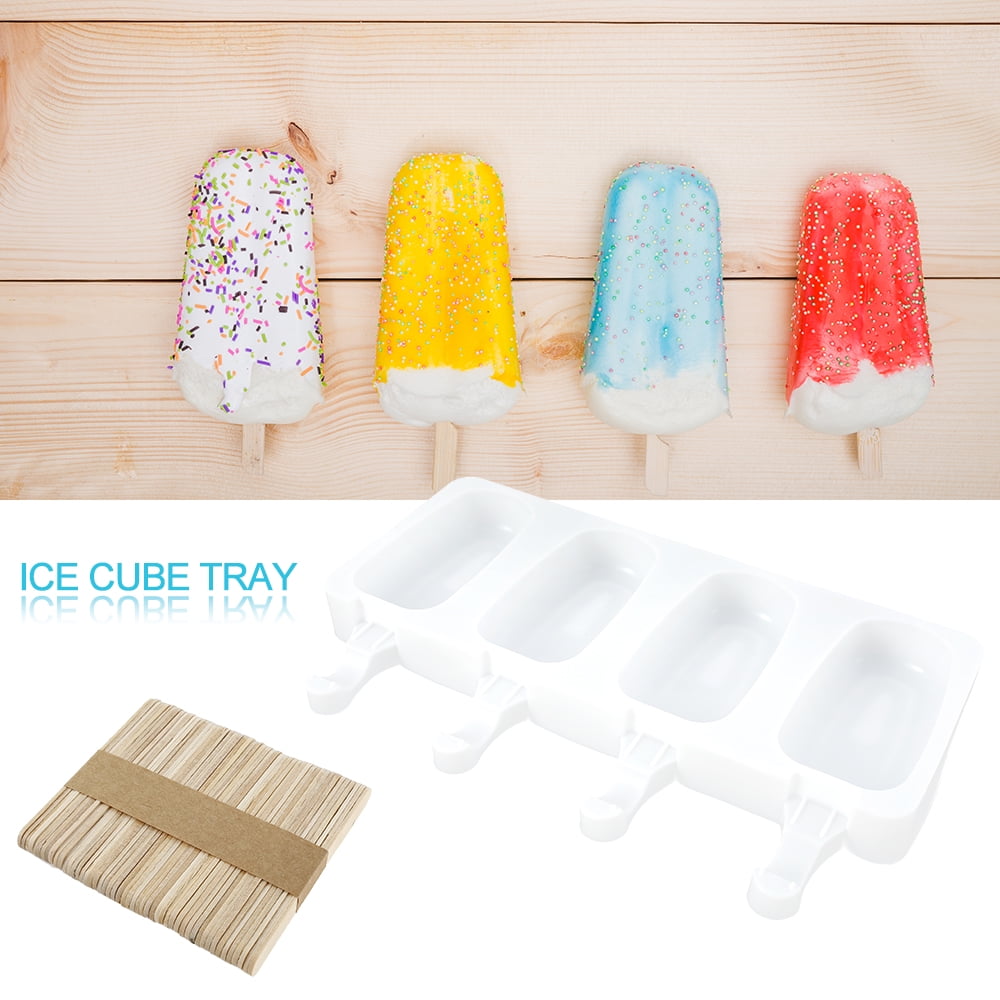 Silicone Ice Cream Mold Ice Lolly Molds Ice Cube With Wooden Stick Tray Ice 