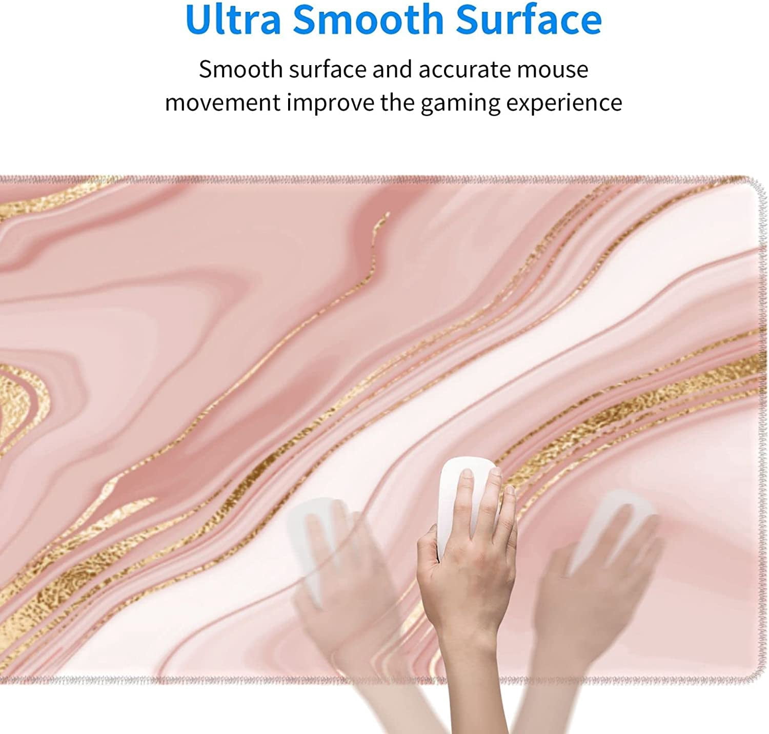 Marble Pink Mouse Pad, Extended Desktop Large Gaming Mousepad with Gold Texture, Waterproof Non-Slip Big Long Full Makeup Mat for Laptop, Keyboard, Computer for Decor Women Office, XL 31.5 * 11.8 in