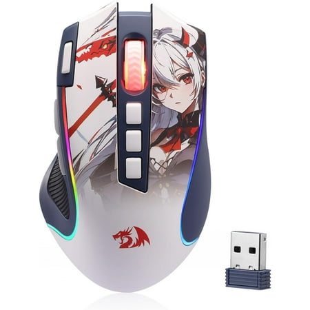 Redragon M612AK PRO RGB Anime Gaming Mouse, 8000 DPI Wired/Wireless Optical Mouse with 9 Programmable Buttons & 7 Backlit Modes, BT & 2.4G Wireless, Software Supports DIY Keybinds Rapid Fire Button