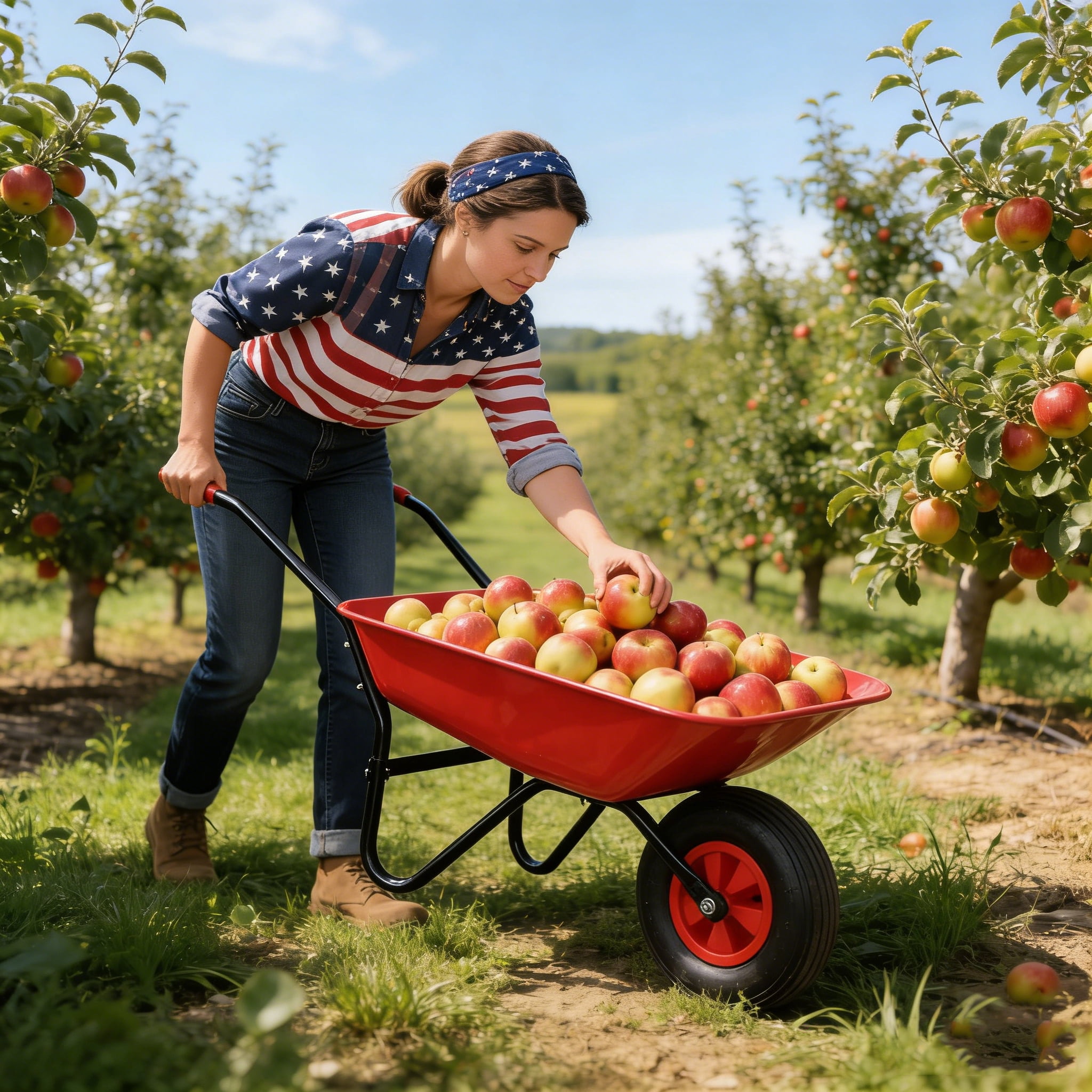 Steel Tray Wheelbarrow Trolley, 220 lbs Capacity Garden Wheel Barrow with 12 Inch Pneumatic Wheel, Heavy Duty Metal Handle Utility Trolley, 2.2 Cu.Ft Steel Tray for Gardening Landscaping