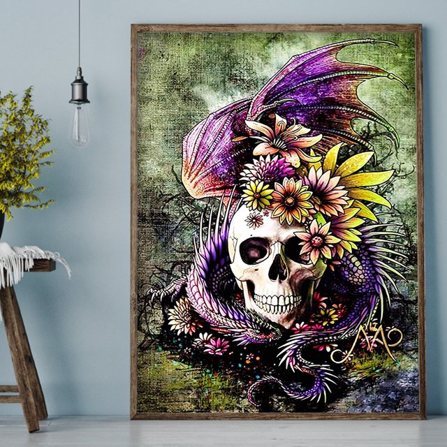 Cuadros Decorativos Cuadro de diamantes de imitación 5D, calavera de flores, taladro redondo completo, Kit de pintura de diamantes, mosaico Ndcxsfigh Nuevos Originales