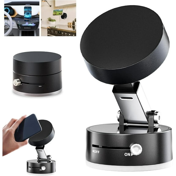 Vacuum Magnetic Phone Holder Updated Suction Cup Phone Mount Foldable Multi-Scenario Application 360° Adjustable Magnetic Phone Holder for Gym/Kitchen/Bathroom/Car/Desktop(Black)