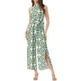 thumbnail image 2 of INSPIRE CHIC Sleevless Boho Jumpsuit for Women's Tie Halter Neck Belt Slit Side Long Wide Leg Pants XS Green, 2 of 6