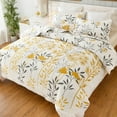 thumbnail image 2 of TELIZ Yellow Flower California King Quilt Set Gray Leaves Pattern Bedspread Botanical Bedding Sets with 1 Quilt& 2 Pillowcases, 2 of 6