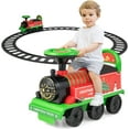 thumbnail image 1 of OLAKIDS Train à Chevaucher pour Enfants avec Rails, Jouet Électrique 6 V avec Lumières et Sons, Repose-Pieds Rétractable, Rangement sous le Siège, Thème de Noël, Cadeau à Pile pour Tout-Petits Garçons Filles, 1 of 9