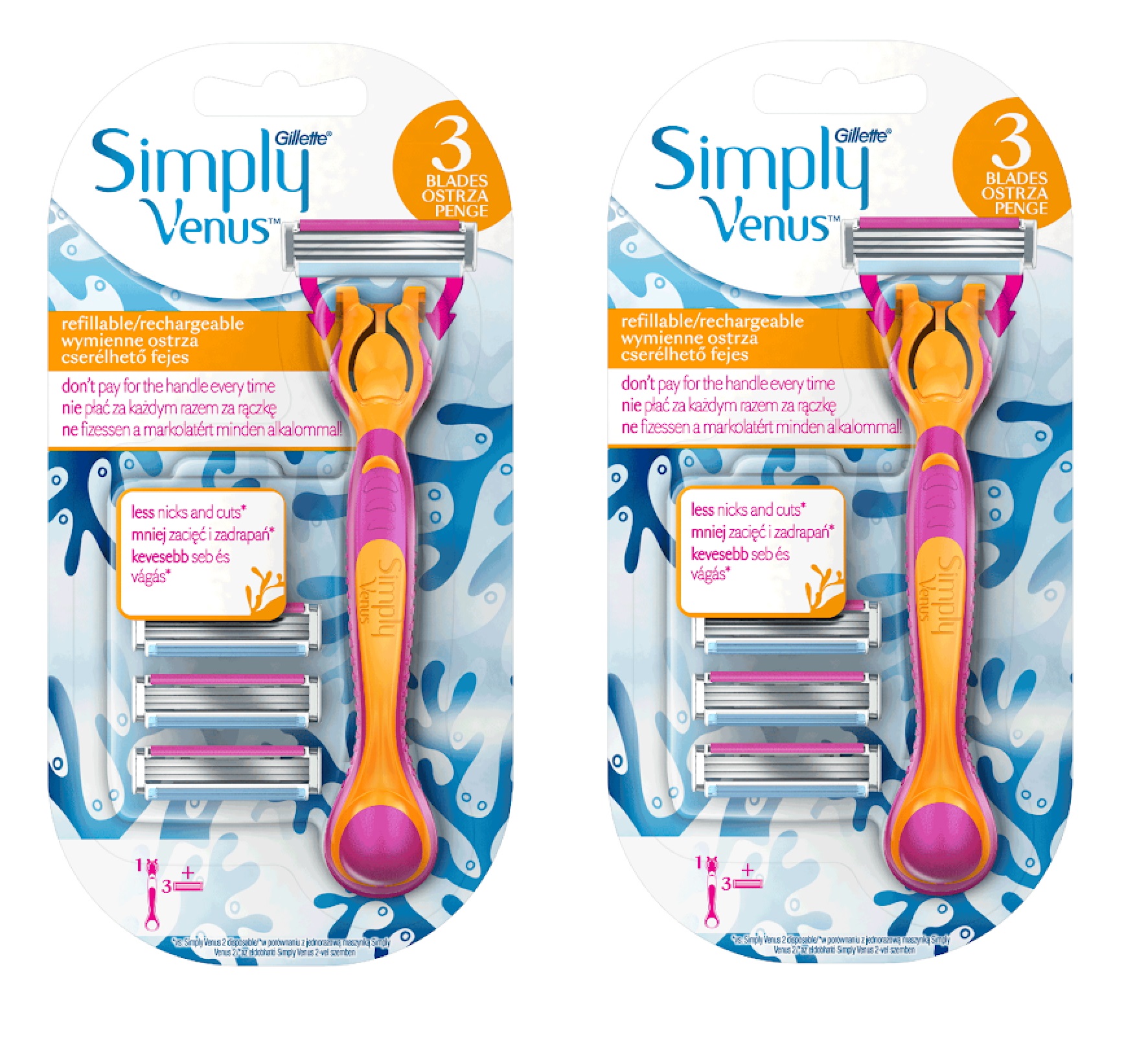 Gillette Simply Venus 3 Blade Refillable Razor 1 Razor and 3 Refill