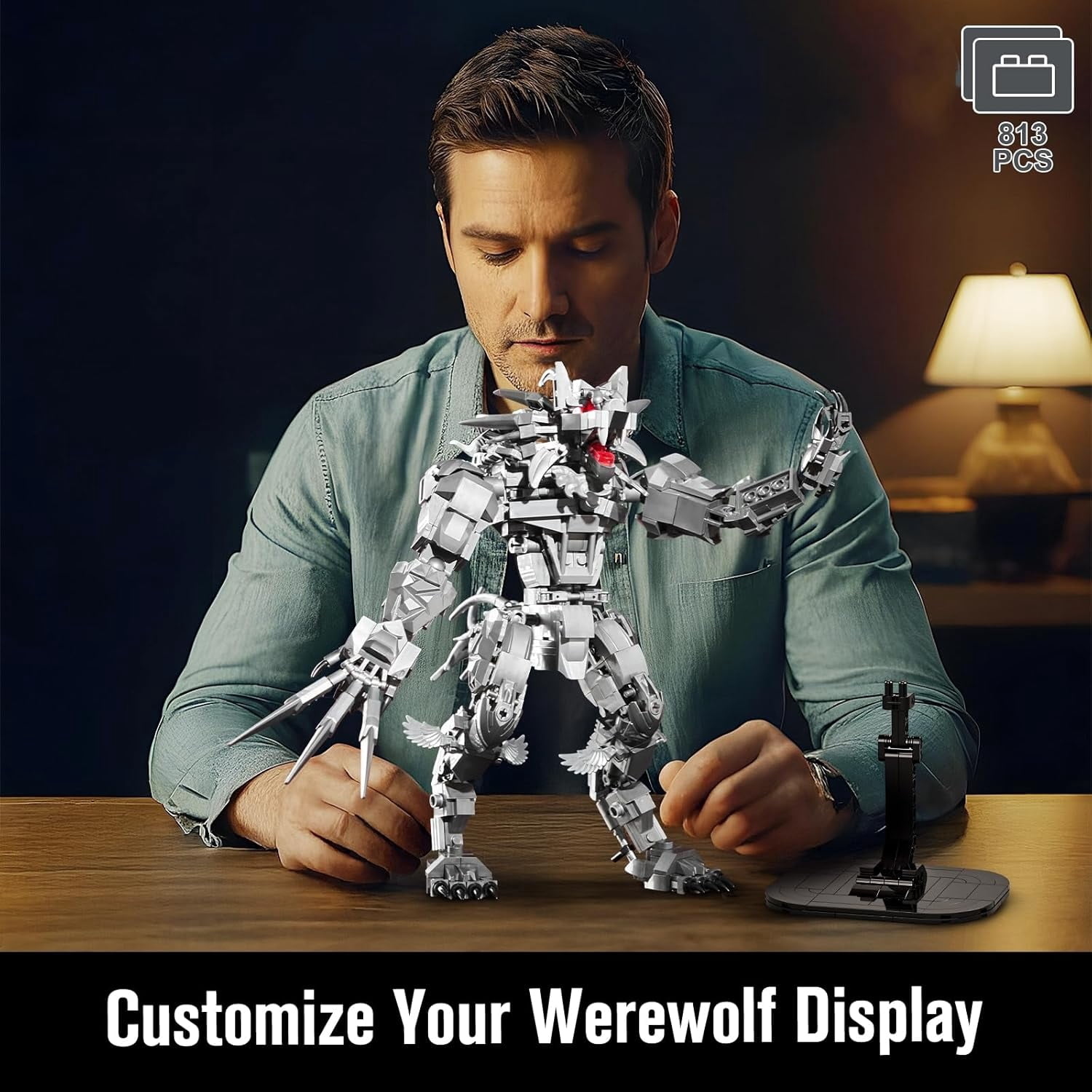 Werewolf Mech Building Set for Adults, Wolf by Night Monster Model Building Blocks Kit with Base for Home Display,813 Pieces