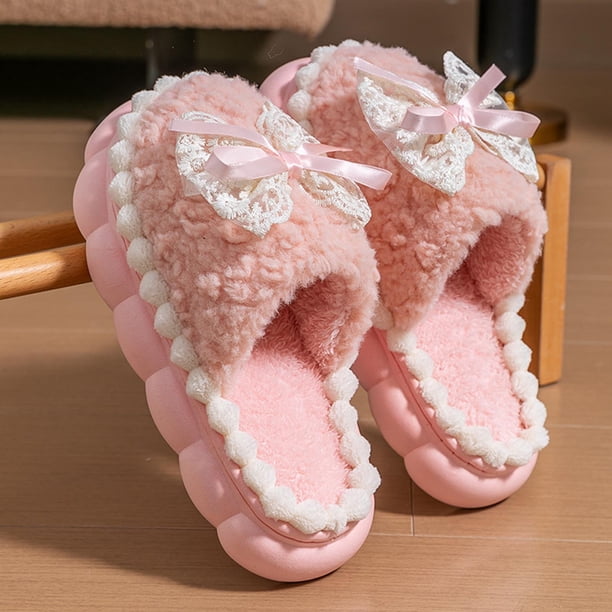 Xucatan Women's Plush Winter Slippers with Cute Decorations Cozy Fleece-Lined Indoor House Shoes, Non-Slip Comfortable Casual Flat Slides for Women Gift